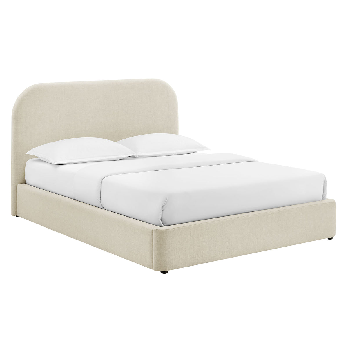 Keynote Full Fabric Upholstered Storage Platform Bed Frame - Ecru