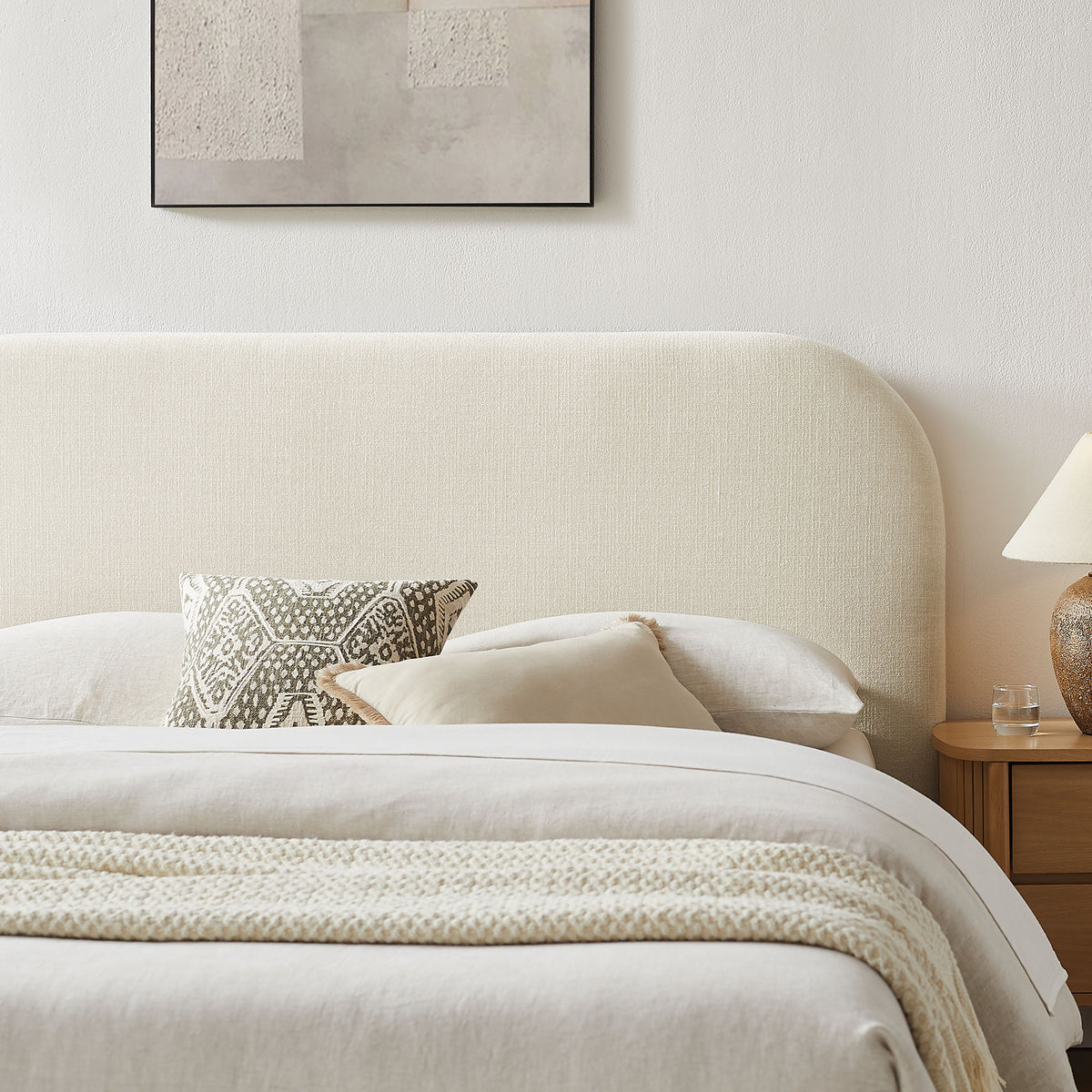 Keynote Full Fabric Upholstered Storage Platform Bed Frame - Ecru