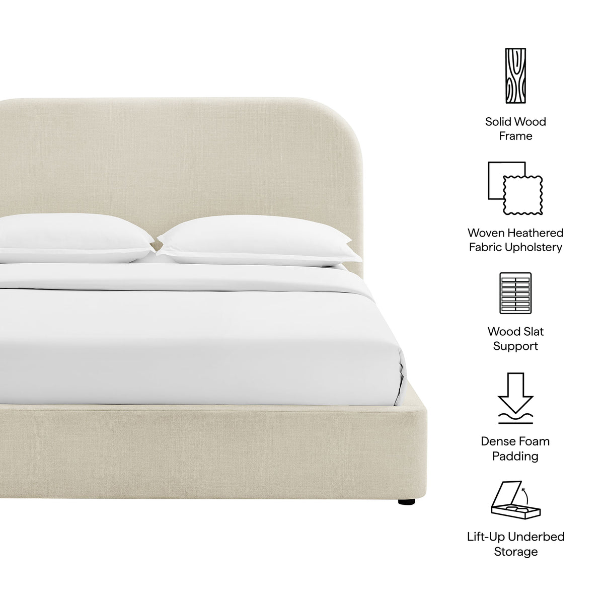 Keynote Full Fabric Upholstered Storage Platform Bed Frame - Ecru