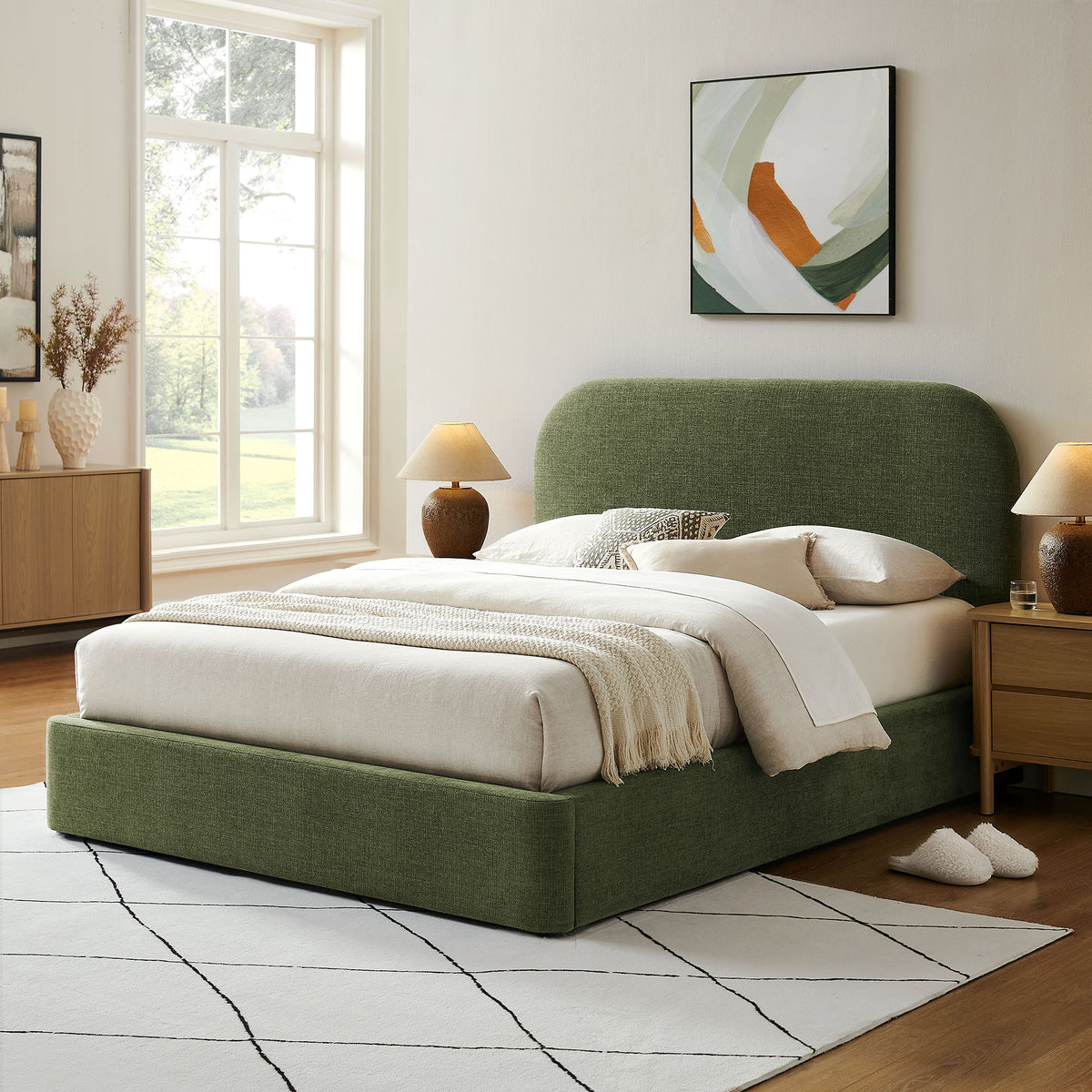 Keynote Full Fabric Upholstered Storage Platform Bed Frame - Foliage