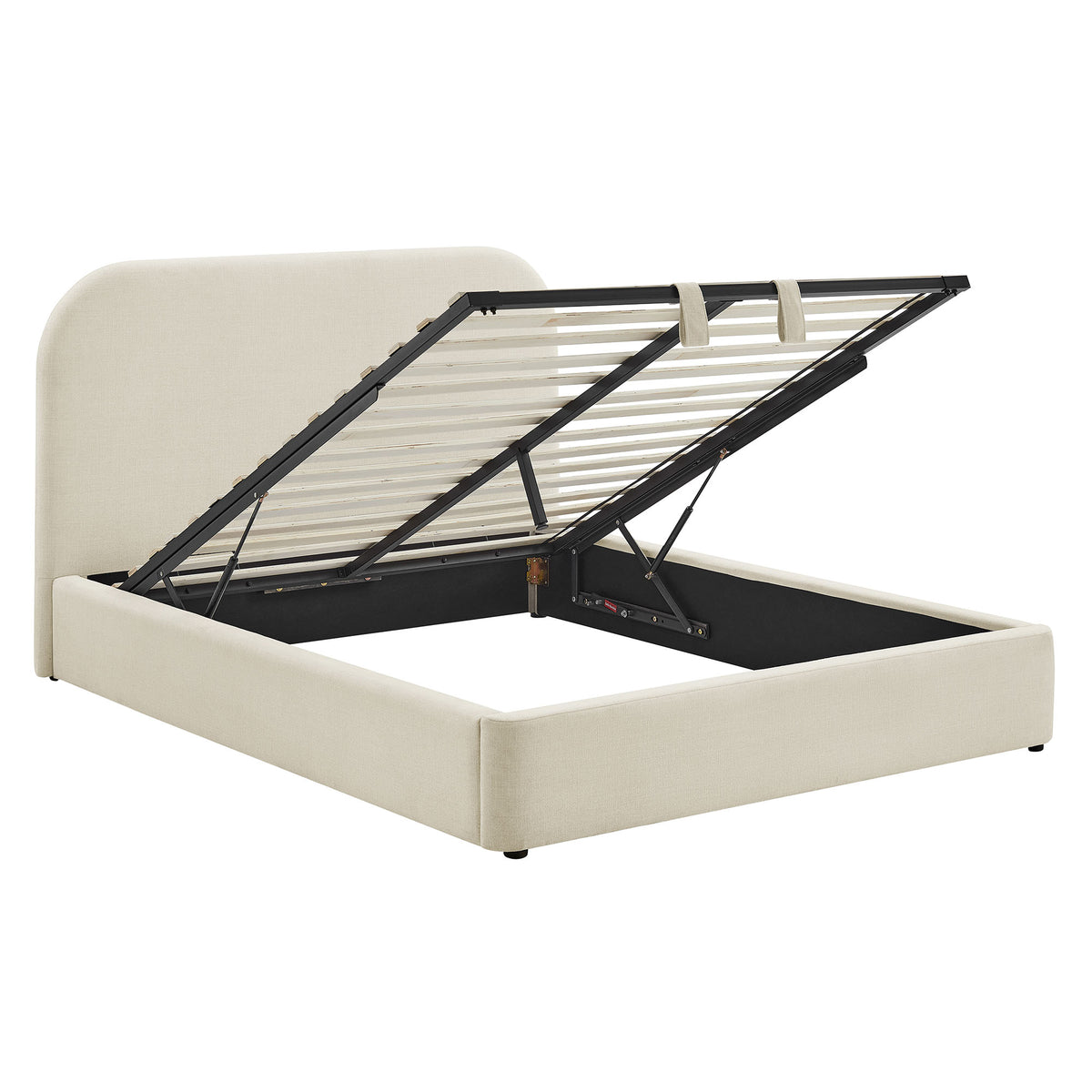 Keynote Queen Fabric Upholstered Storage Platform Bed Frame - Ecru