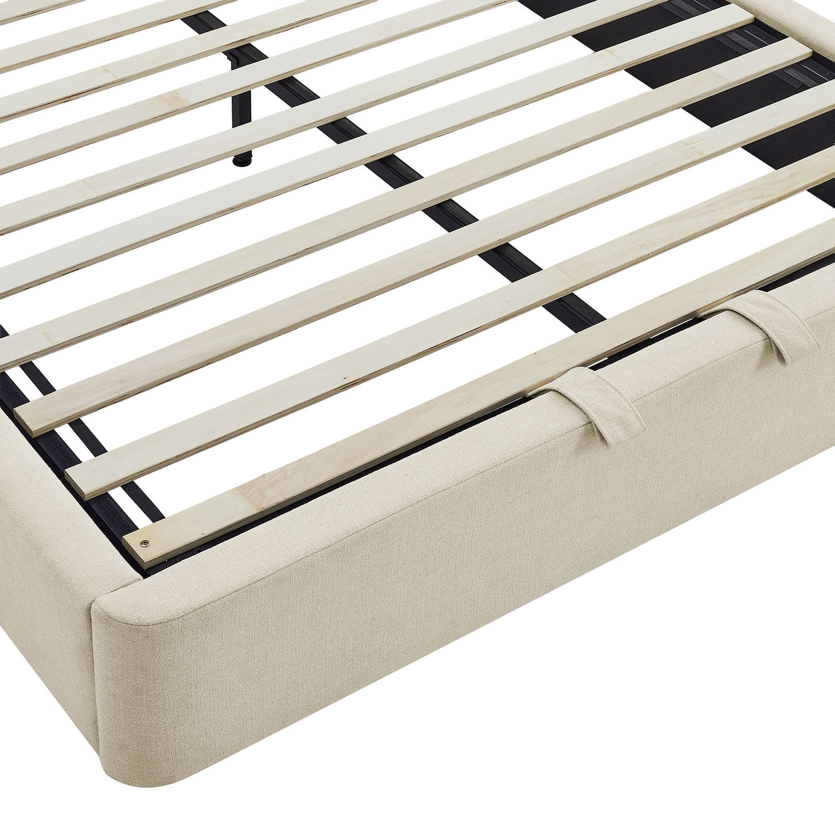 Keynote Queen Fabric Upholstered Storage Platform Bed Frame - Ecru