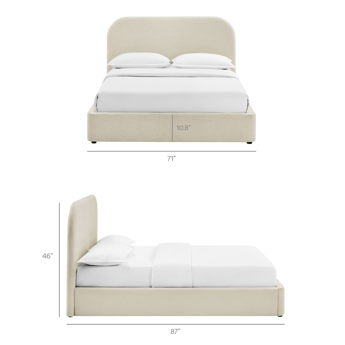 Keynote Queen Fabric Upholstered Storage Platform Bed Frame - Ecru