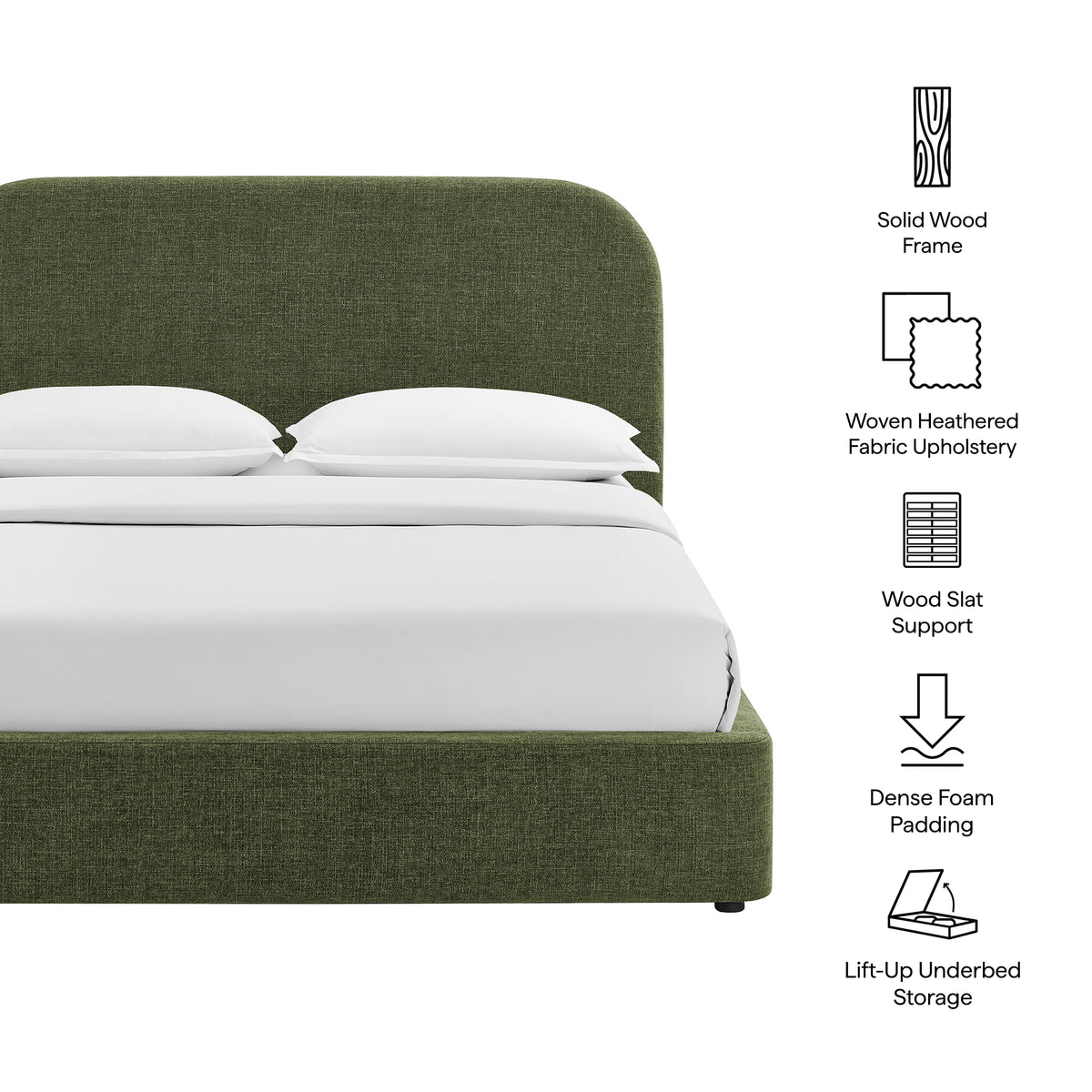 Keynote Queen Fabric Upholstered Storage Platform Bed Frame - Foliage