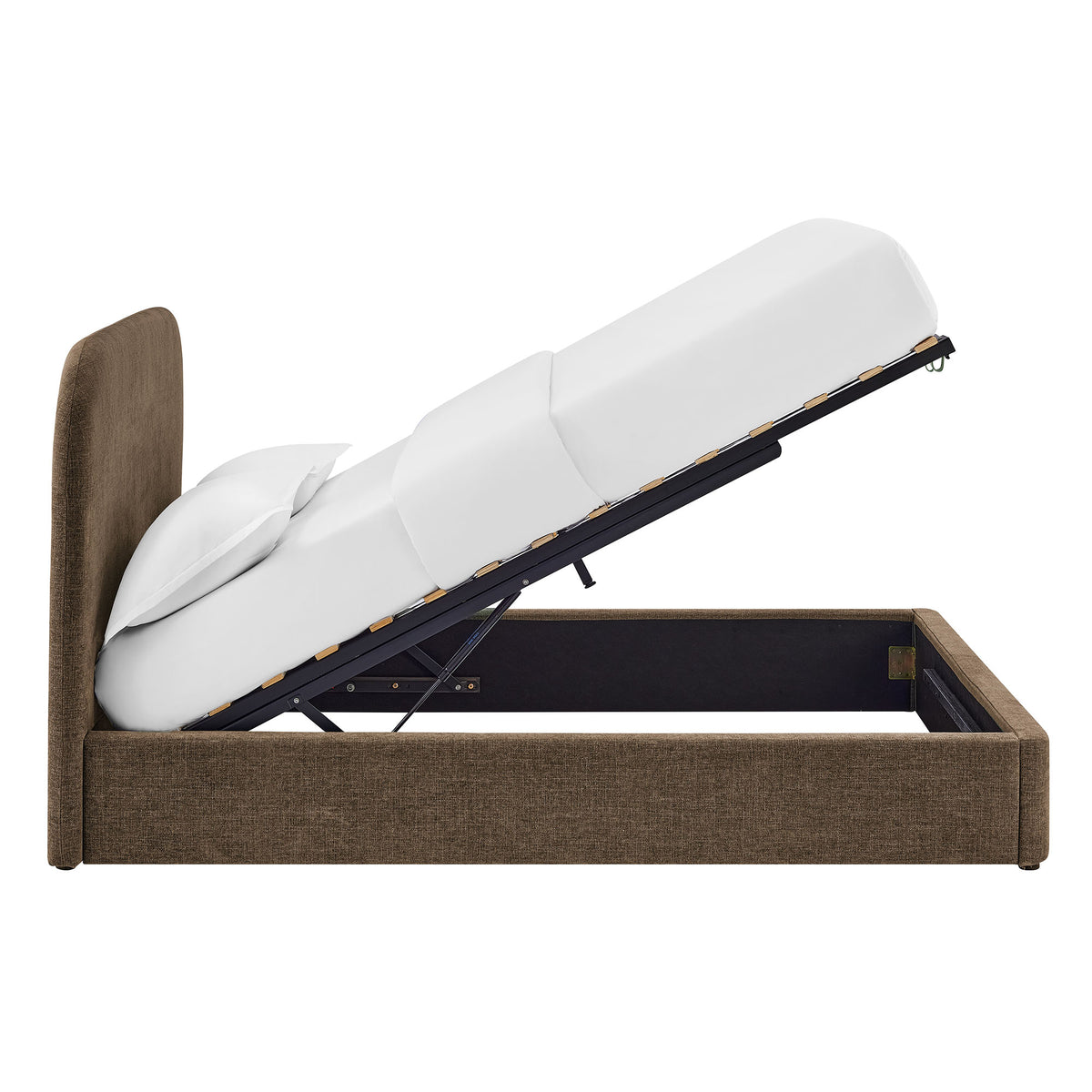 Keynote Queen Fabric Upholstered Storage Platform Bed Frame - Mocha