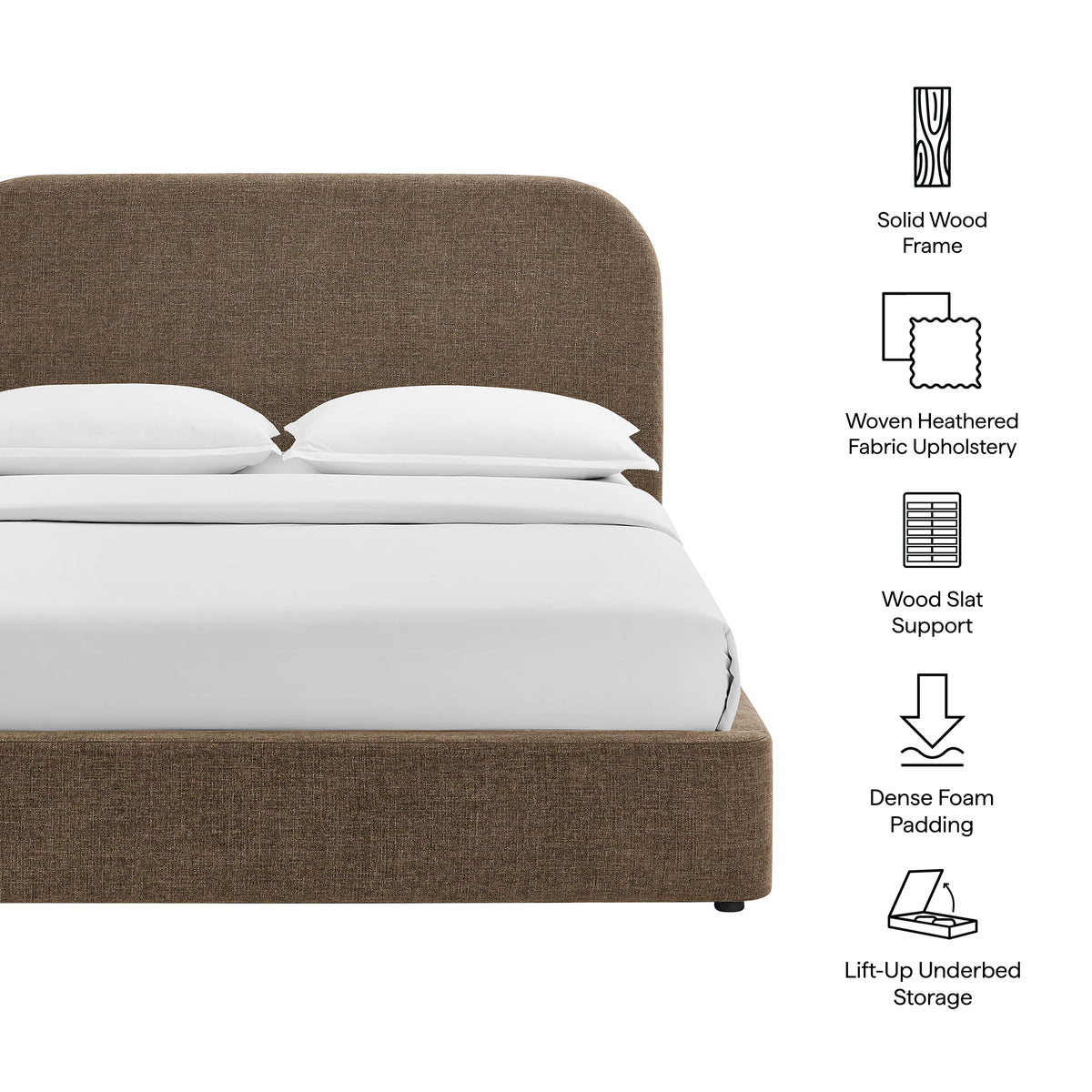 Keynote Queen Fabric Upholstered Storage Platform Bed Frame - Mocha