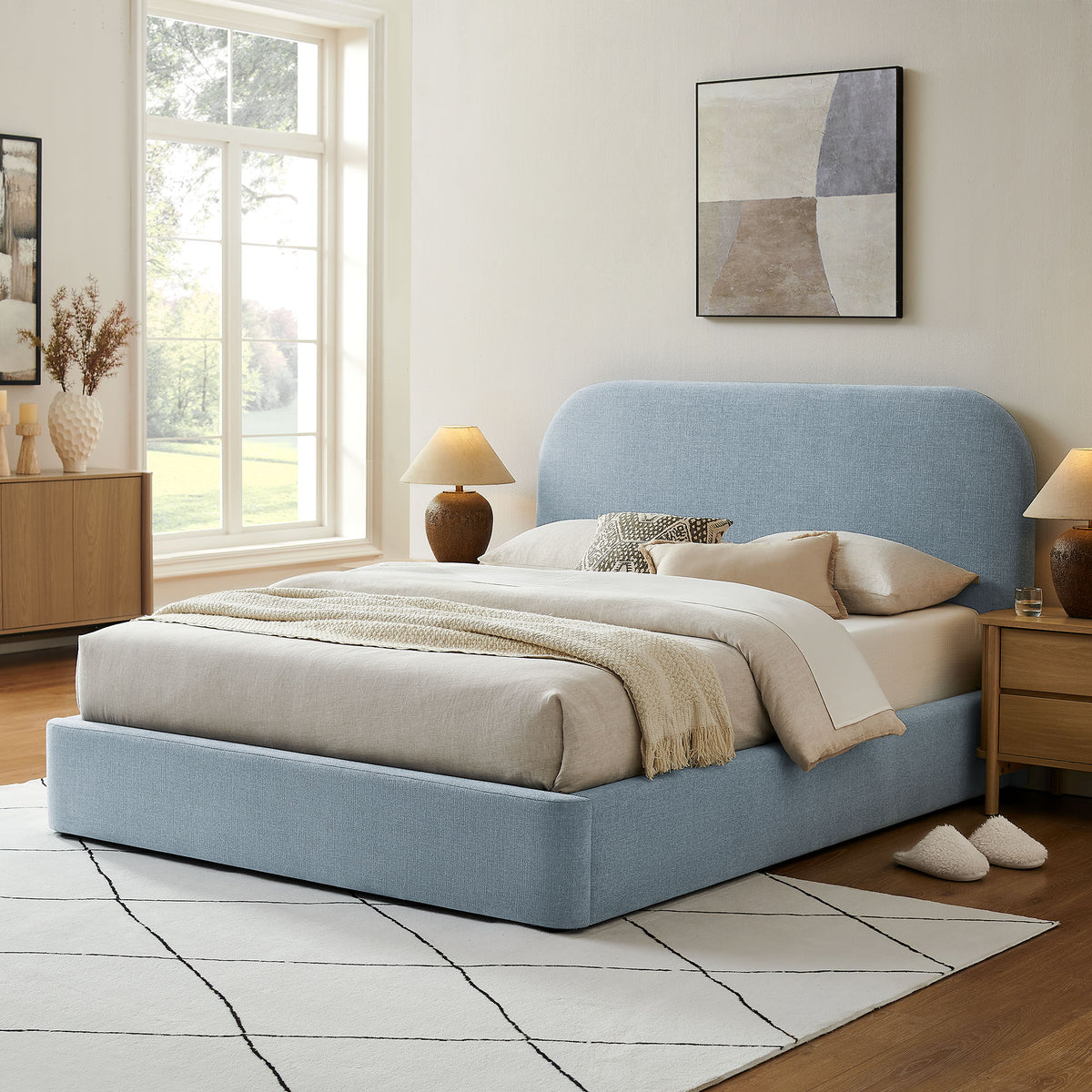 Keynote Queen Fabric Upholstered Storage Platform Bed Frame - Sky