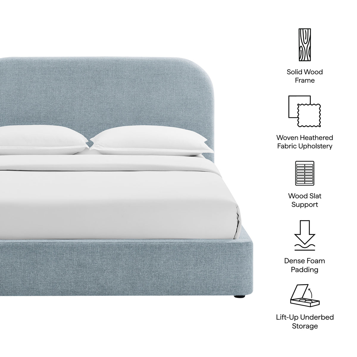 Keynote Queen Fabric Upholstered Storage Platform Bed Frame - Sky