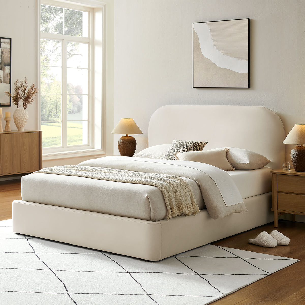 Keynote King Performance Velvet Storage Platform Bed Frame - Alabaster