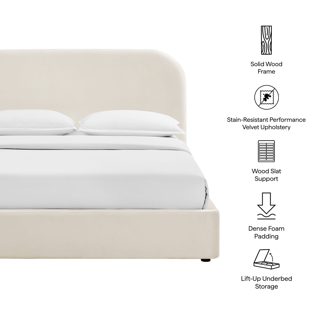 Keynote King Performance Velvet Storage Platform Bed Frame - Alabaster