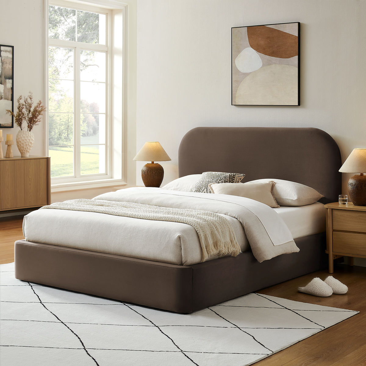 Keynote King Performance Velvet Storage Platform Bed Frame - Chocolate Brown