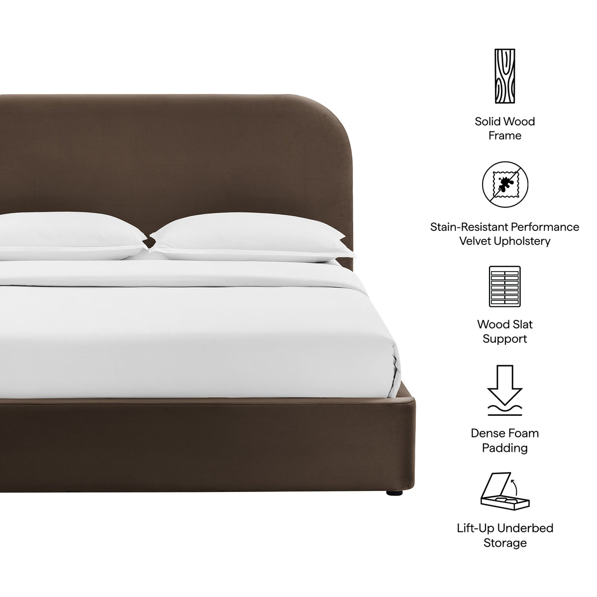 Keynote King Performance Velvet Storage Platform Bed Frame - Chocolate Brown