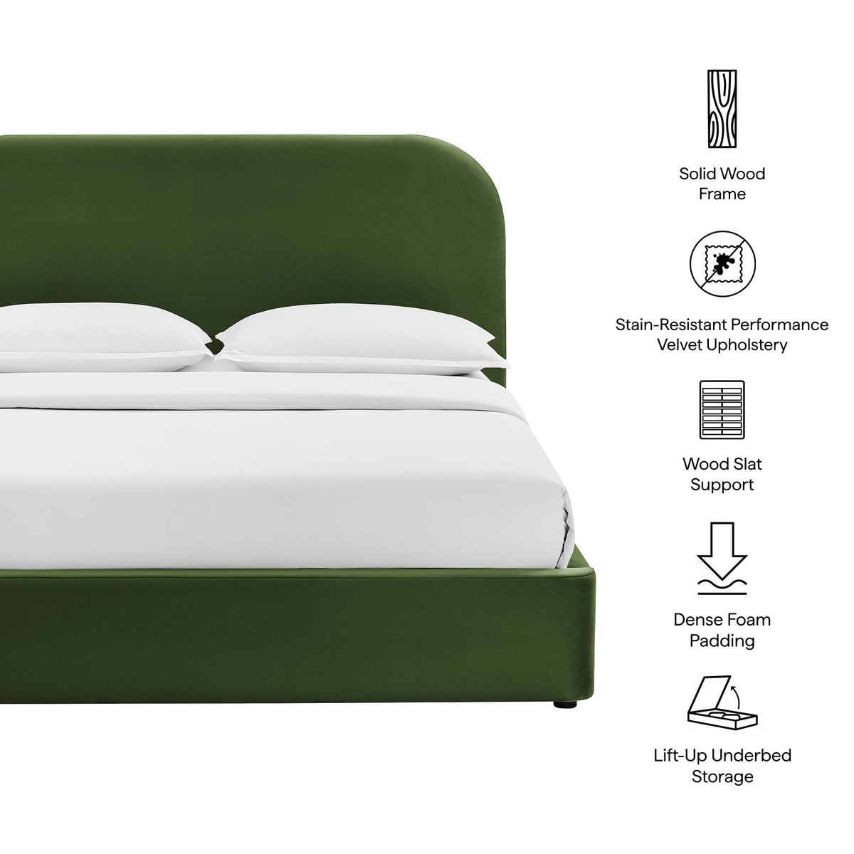Keynote King Performance Velvet Storage Platform Bed Frame - Moss Green