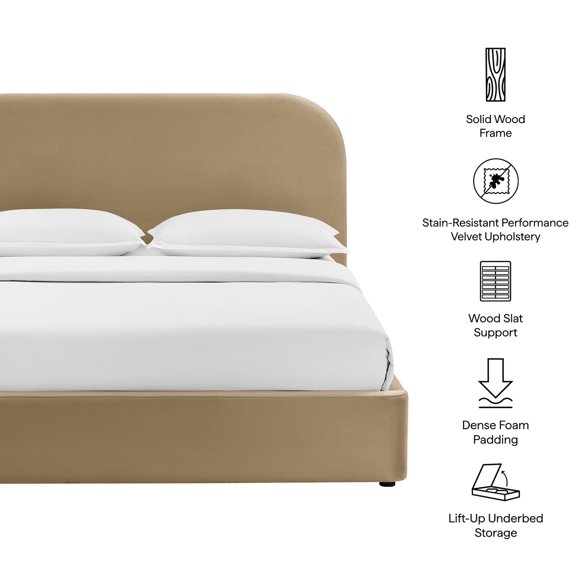 Keynote King Performance Velvet Storage Platform Bed Frame - Taupe