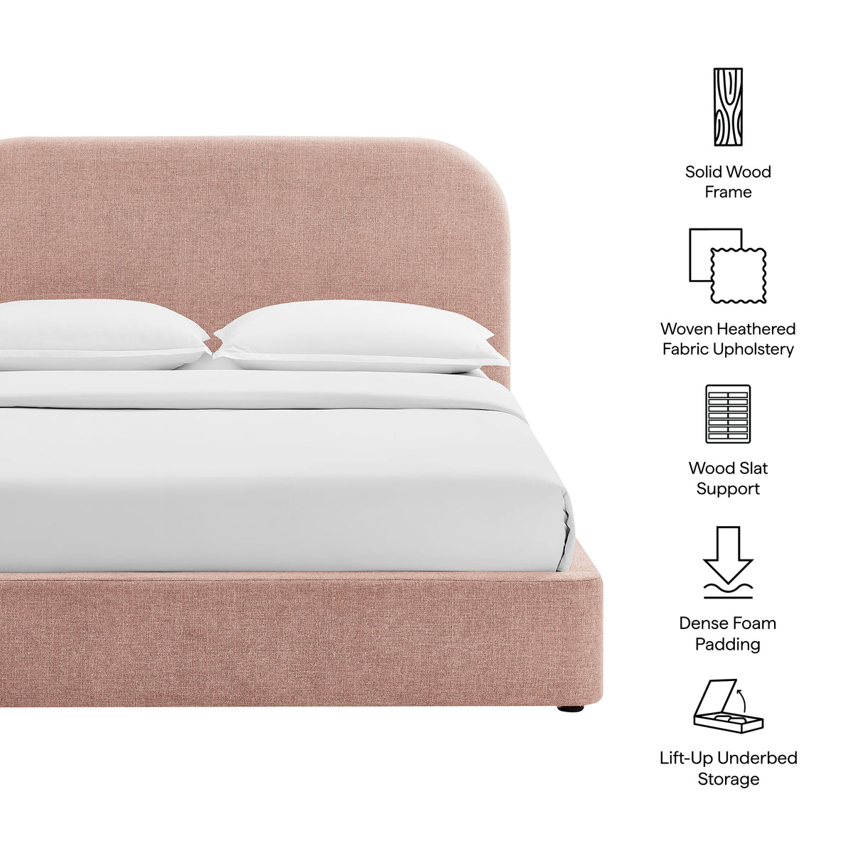 Keynote King Fabric Upholstered Storage Platform Bed Frame - Blush