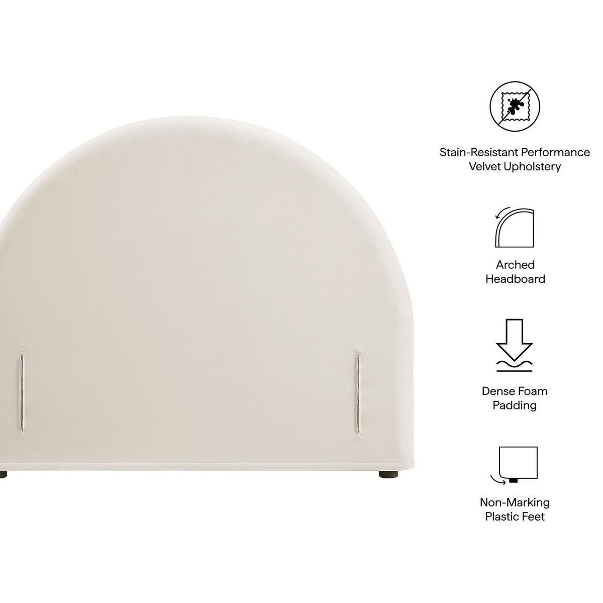 Resort Twin Size Stain-Resistant Performance Velvet Arched Headboard - Alabaster