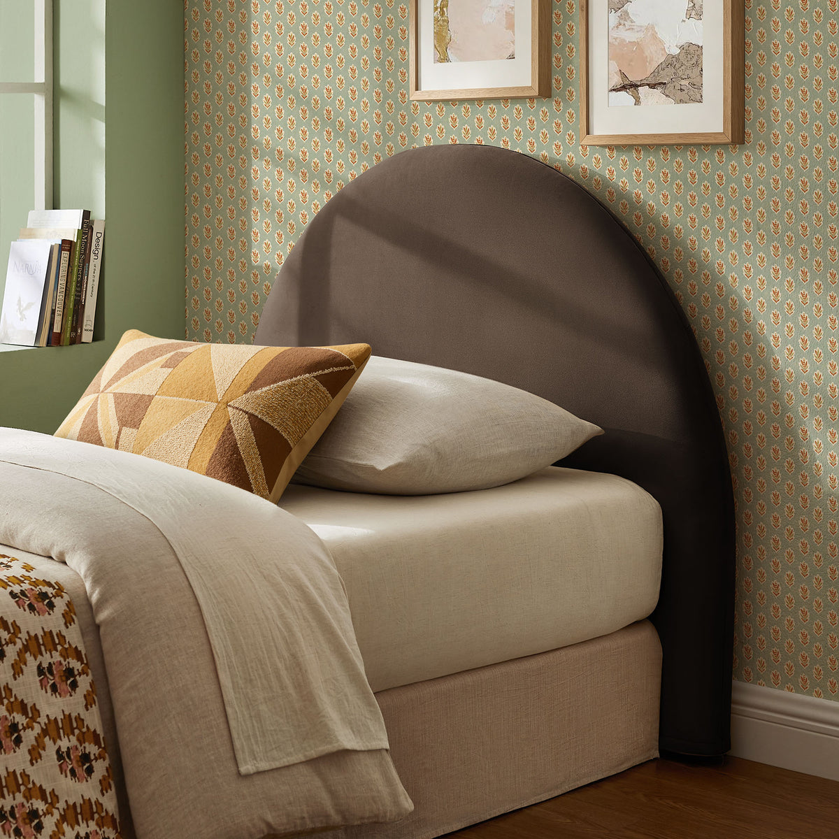 Resort Twin Size Stain-Resistant Performance Velvet Arched Headboard - Chocolate Brown