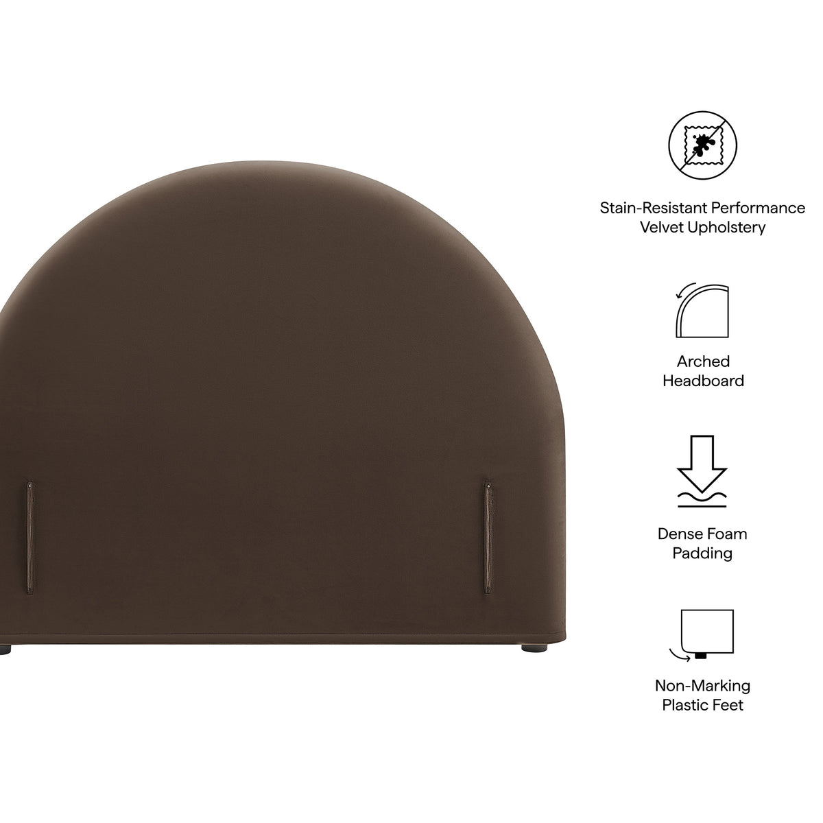 Resort Twin Size Stain-Resistant Performance Velvet Arched Headboard - Chocolate Brown