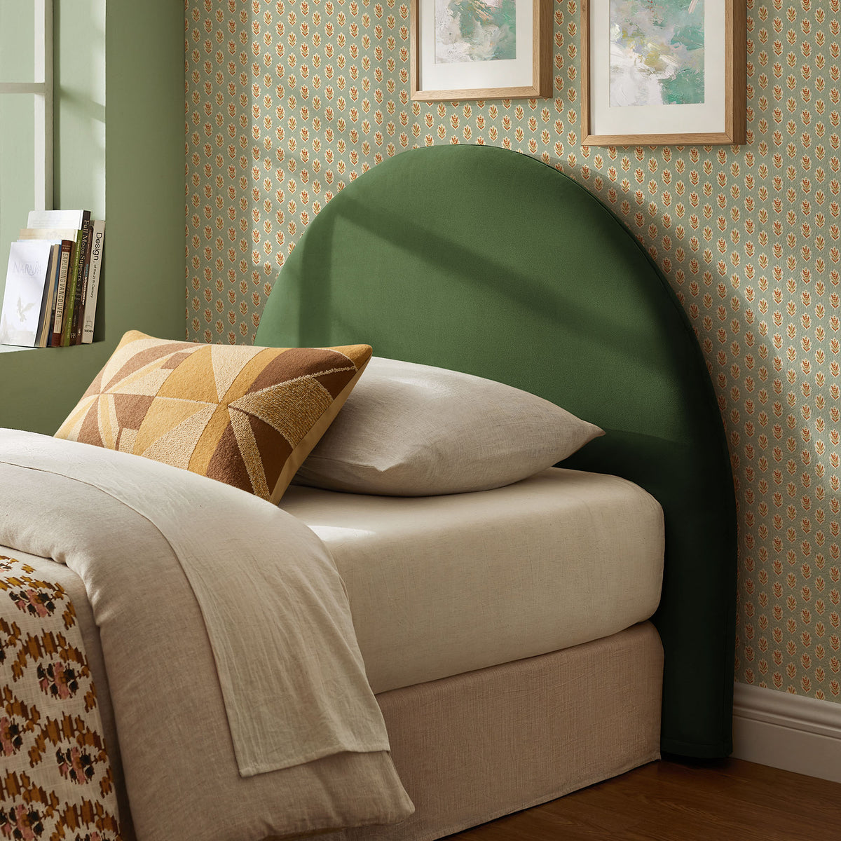 Resort Twin Size Stain-Resistant Performance Velvet Arched Headboard - Moss Green