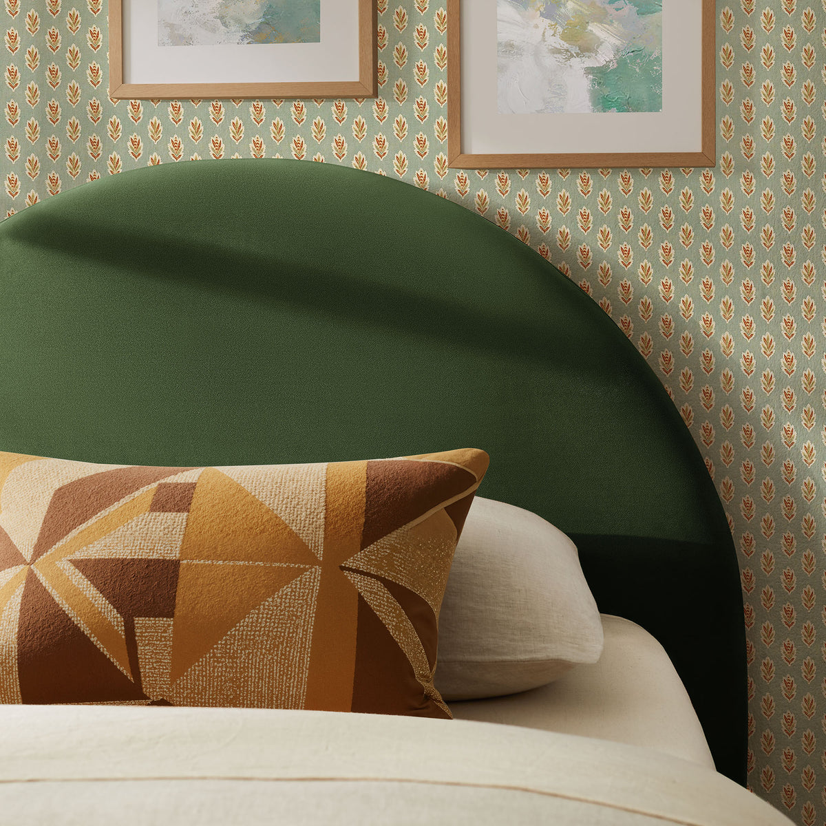 Resort Twin Size Stain-Resistant Performance Velvet Arched Headboard - Moss Green