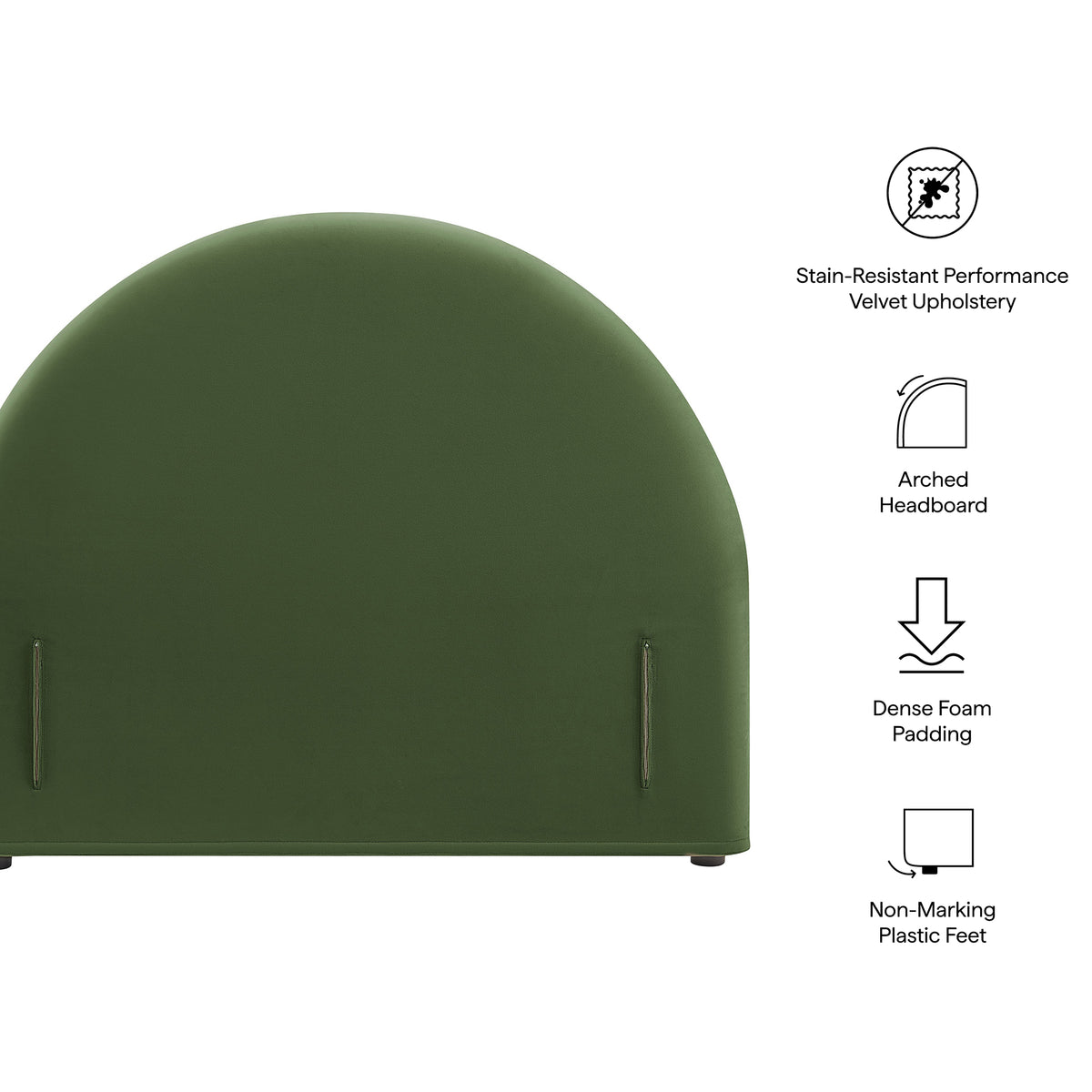 Resort Twin Size Stain-Resistant Performance Velvet Arched Headboard - Moss Green