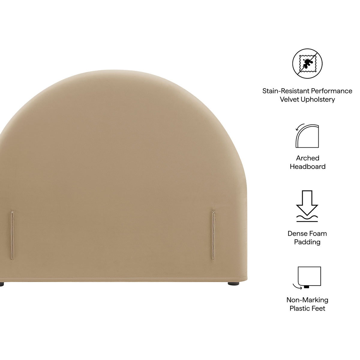 Resort Twin Size Stain-Resistant Performance Velvet Arched Headboard - Taupe