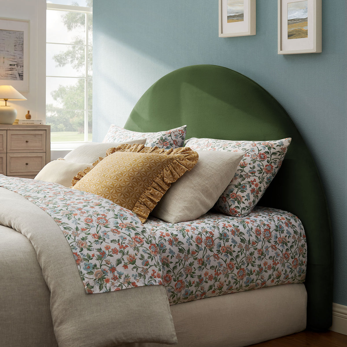 Resort Full Size Stain-Resistant Performance Velvet Arched Headboard - Moss Green