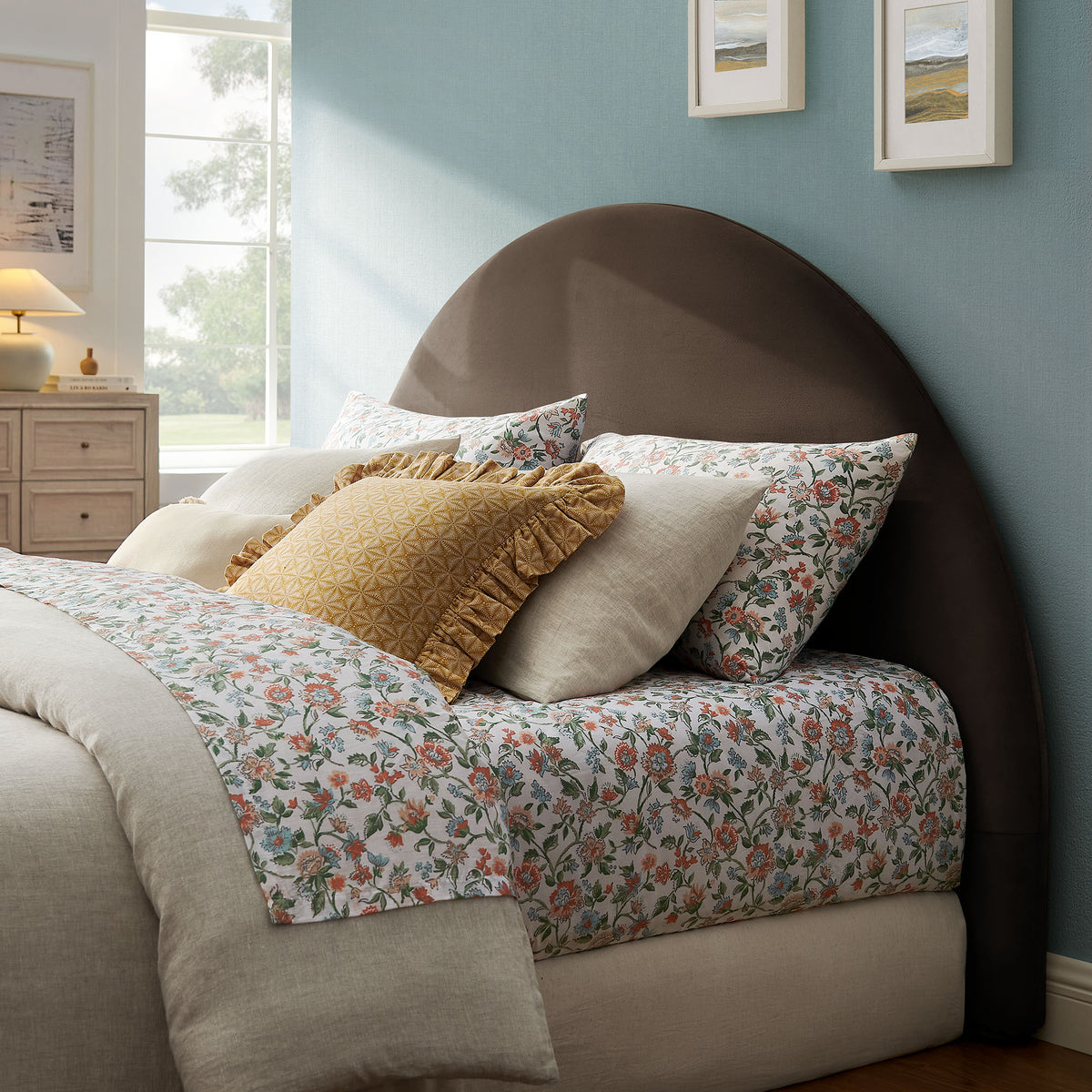 Resort King Size Stain-Resistant Performance Velvet Arched Headboard - Chocolate Brown
