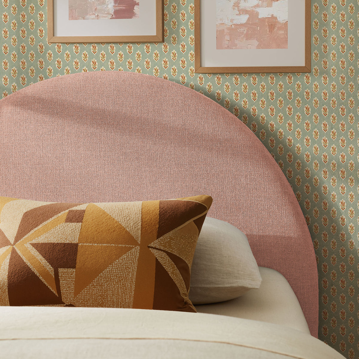 Resort Twin Size Upholstered Fabric Arched Headboard - Blush