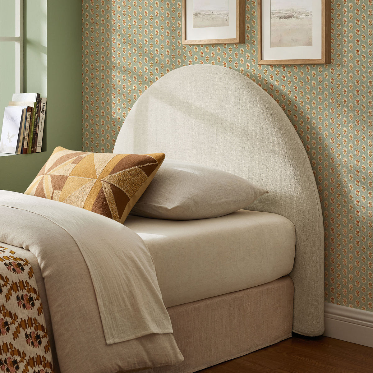 Resort Twin Size Upholstered Fabric Arched Headboard - Ecru