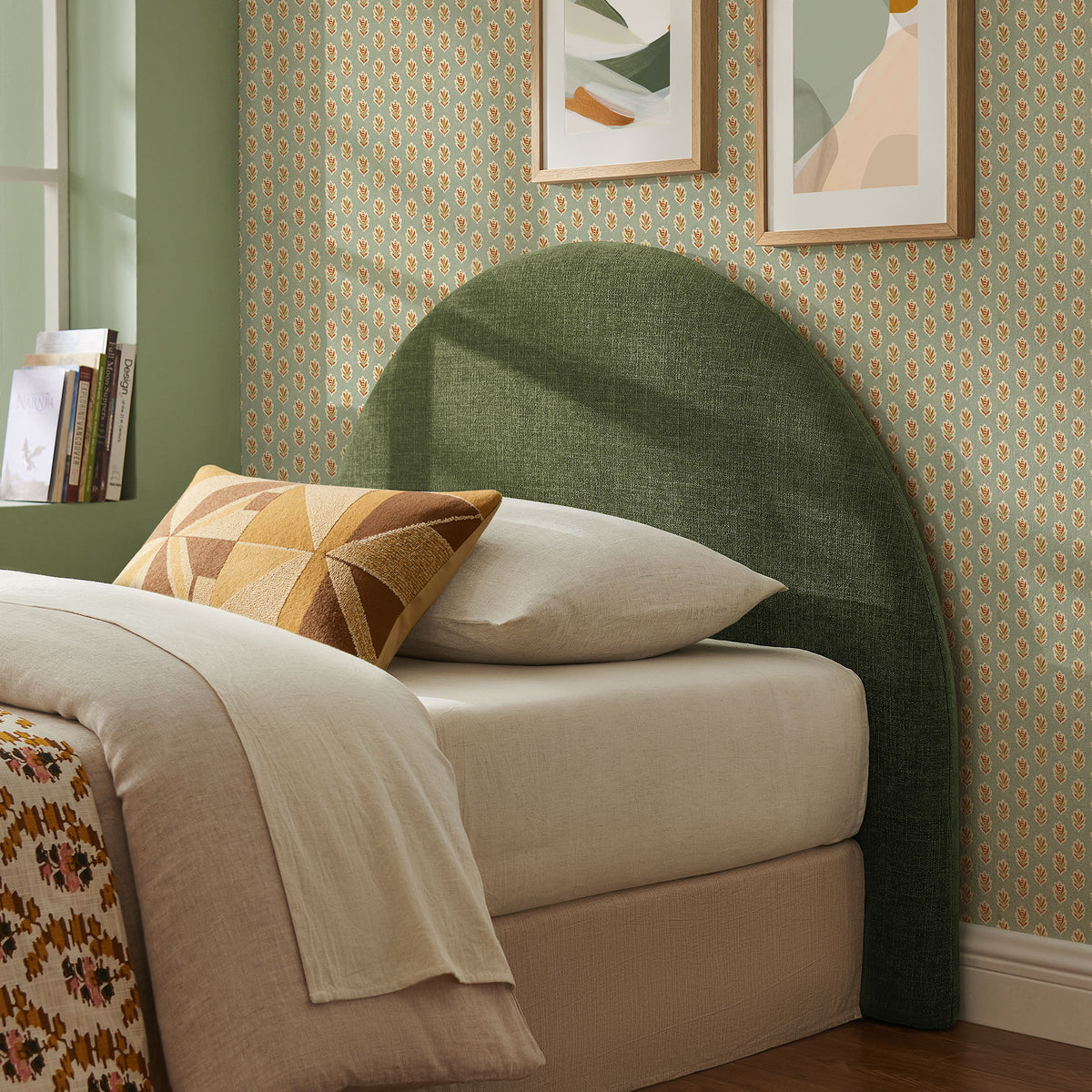 Resort Twin Size Upholstered Fabric Arched Headboard - Foliage