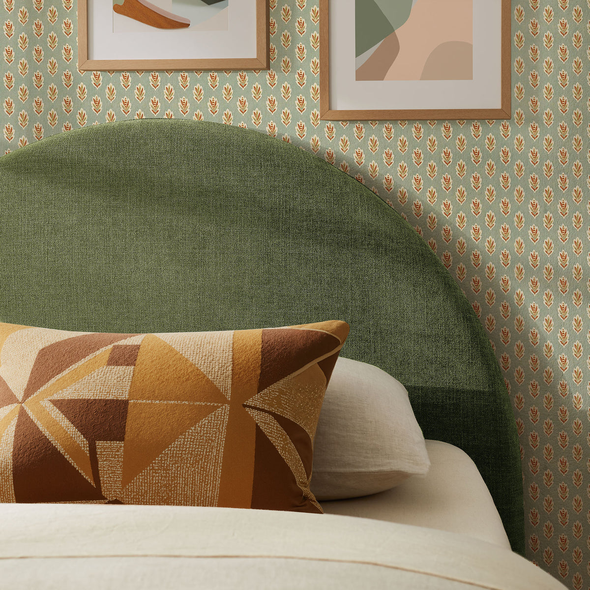 Resort Twin Size Upholstered Fabric Arched Headboard - Foliage
