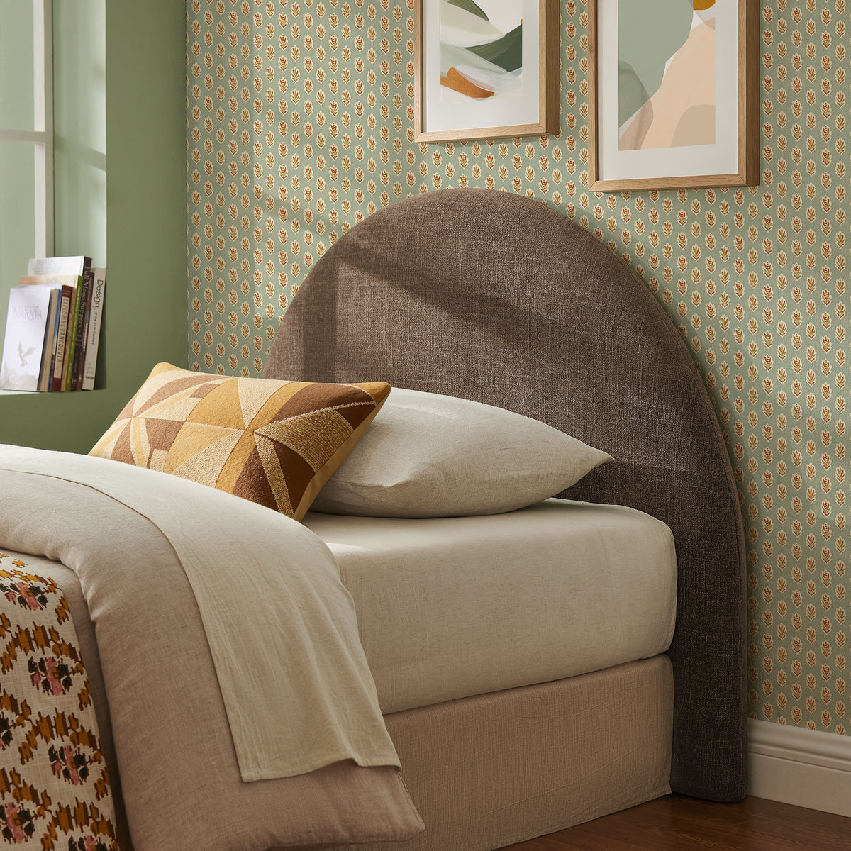 Resort Twin Size Upholstered Fabric Arched Headboard - Mocha