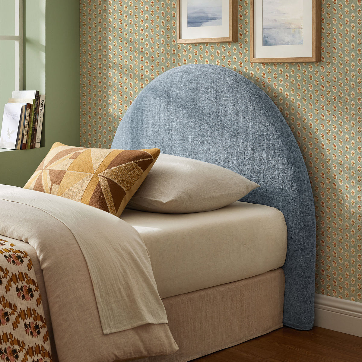 Resort Twin Size Upholstered Fabric Arched Headboard - Sky