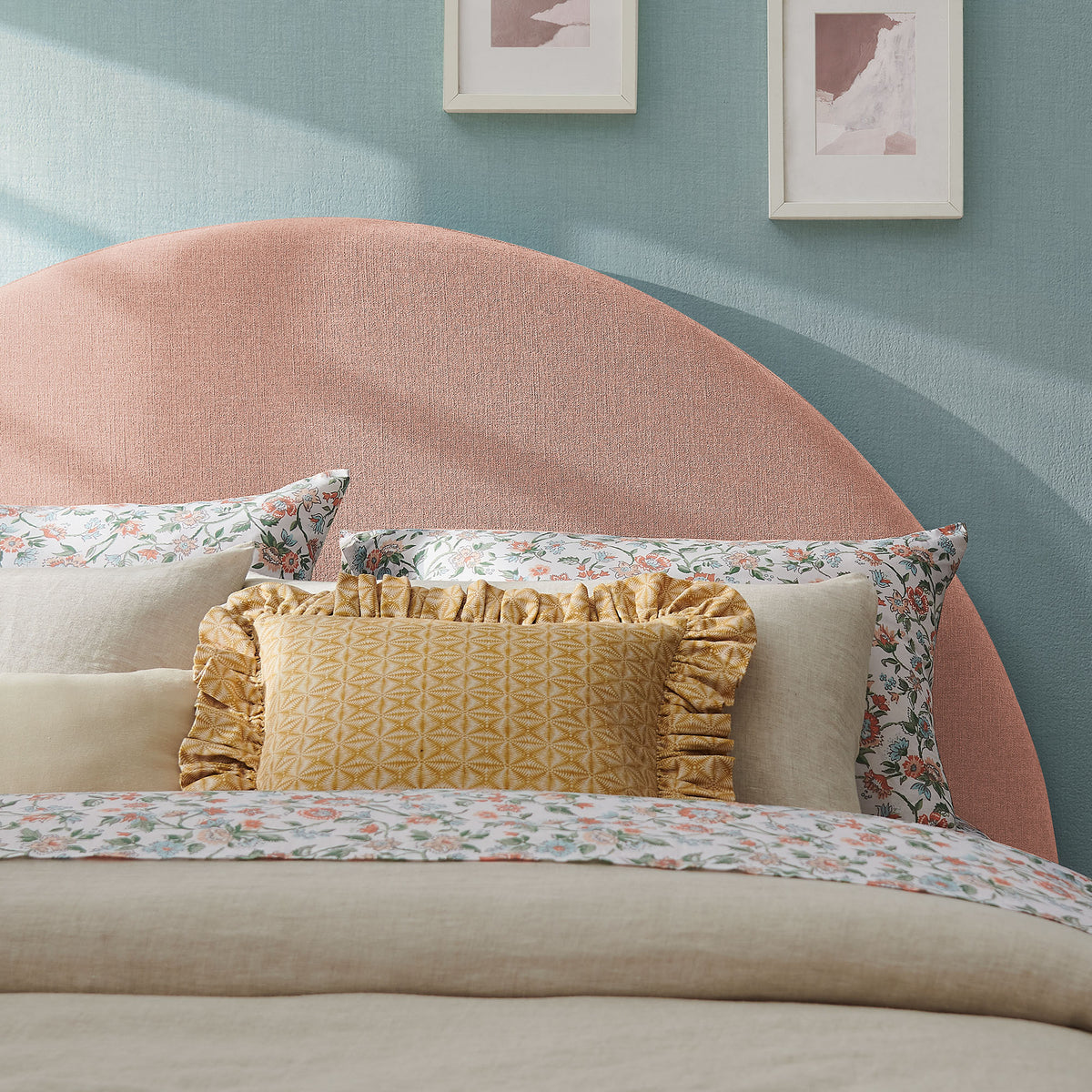 Resort Full Size Upholstered Fabric Arched Headboard - Blush