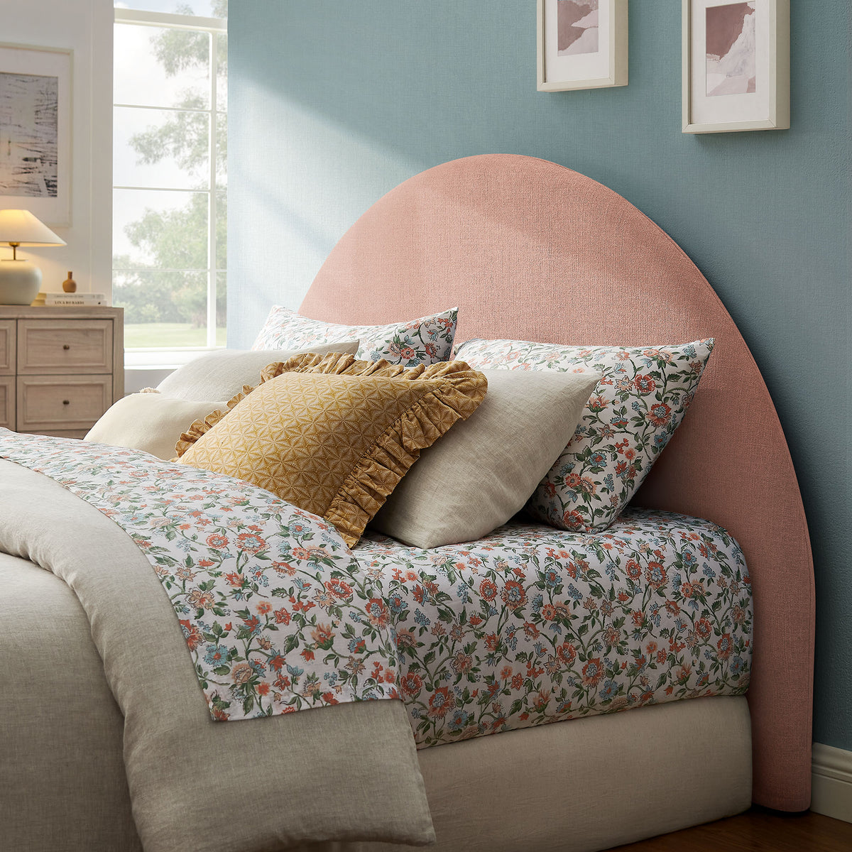 Resort Full Size Upholstered Fabric Arched Headboard - Blush