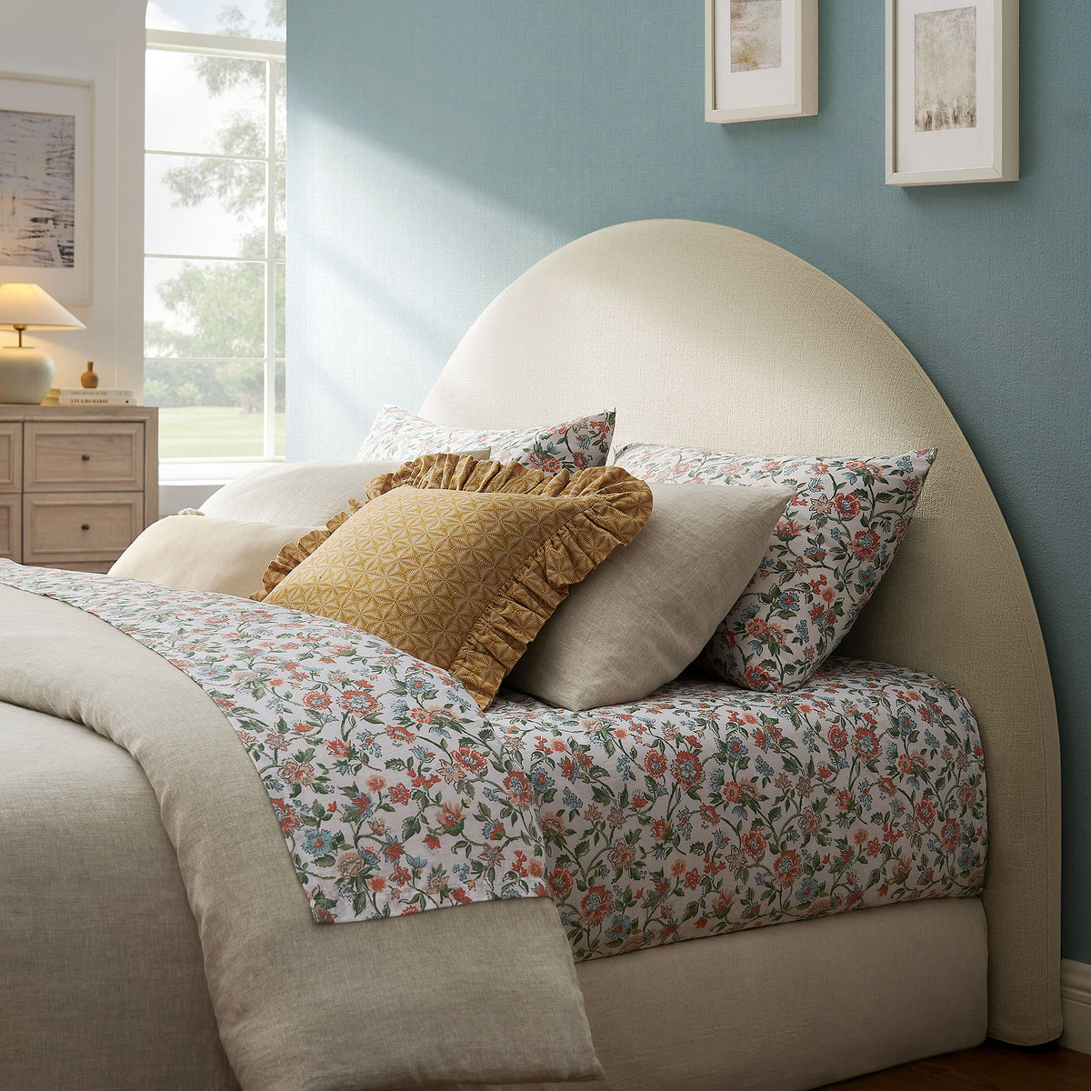 Resort Full Size Upholstered Fabric Arched Headboard - Ecru