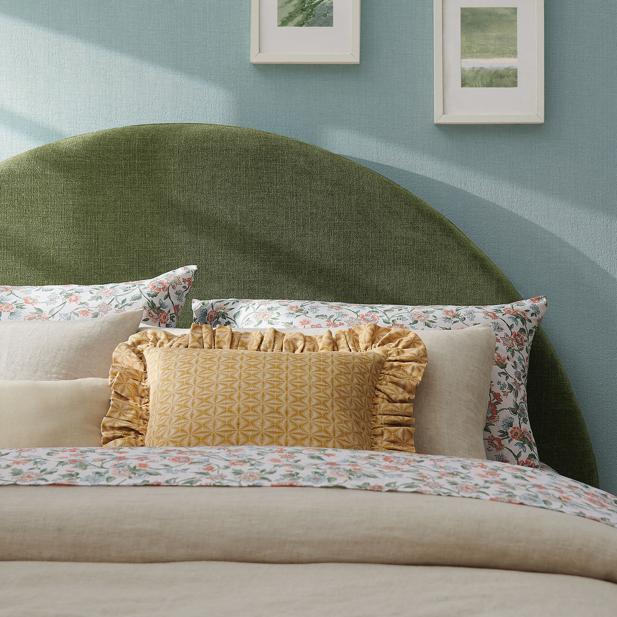 Resort Full Size Upholstered Fabric Arched Headboard - Foliage
