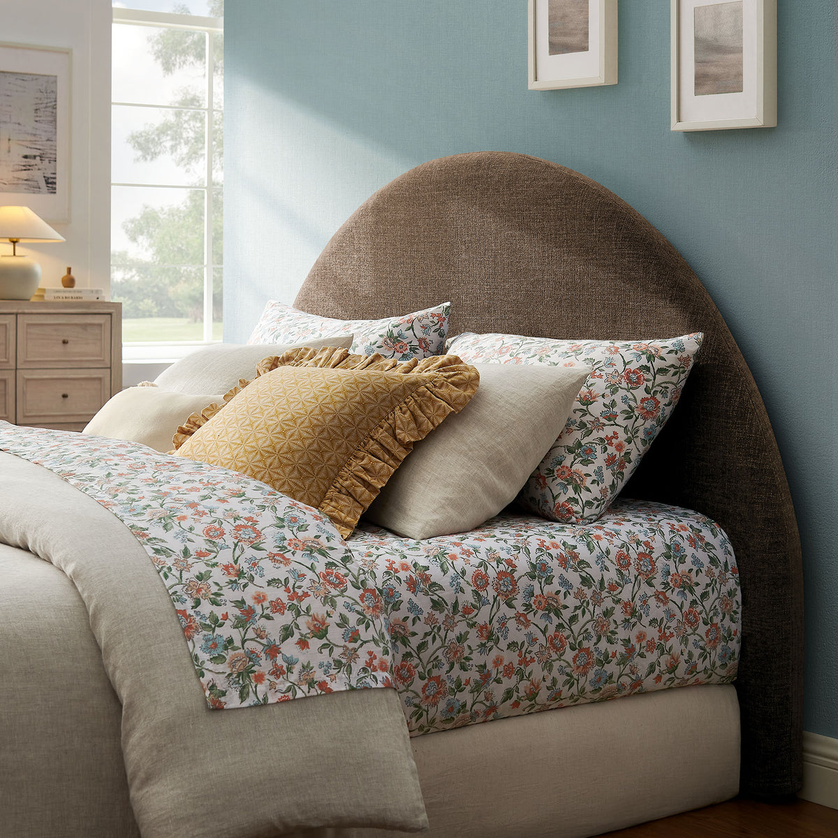 Resort Full Size Upholstered Fabric Arched Headboard - Mocha