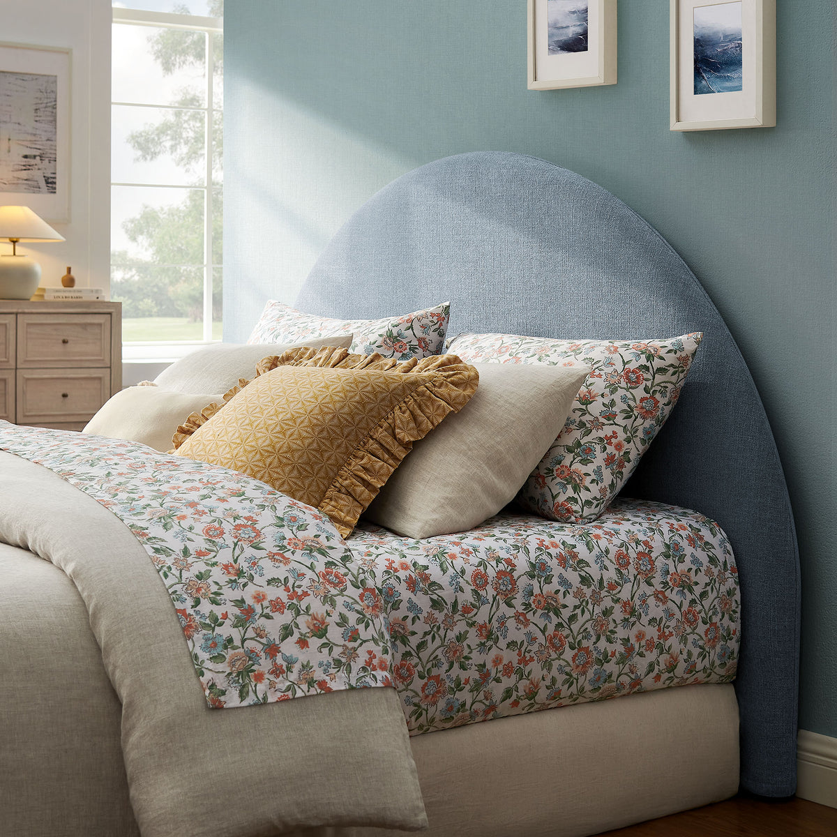 Resort Full Size Upholstered Fabric Arched Headboard - Sky