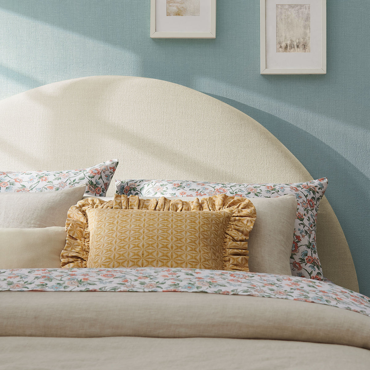 Resort King Size Upholstered Fabric Arched Headboard - Ecru