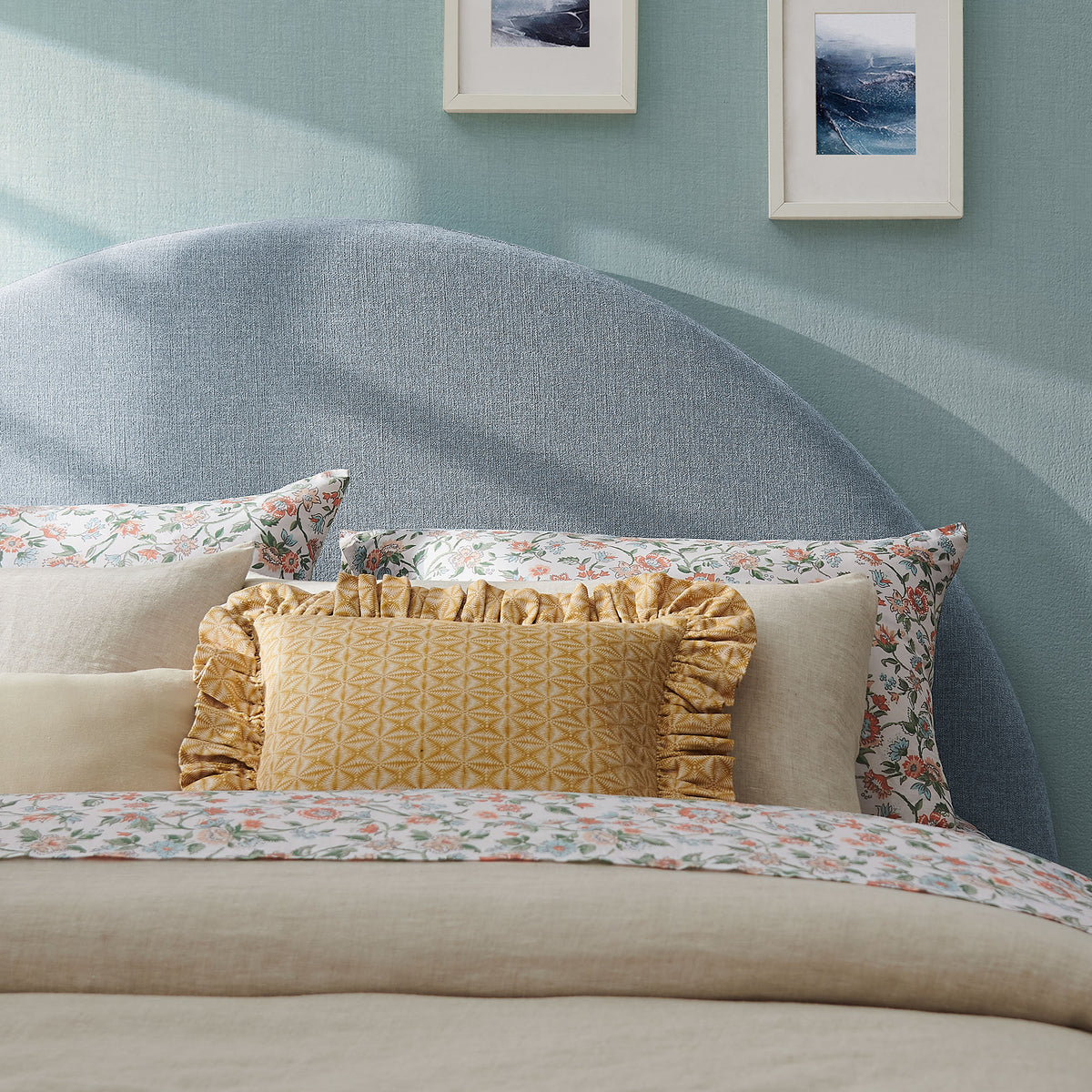 Resort King Size Upholstered Fabric Arched Headboard - Sky