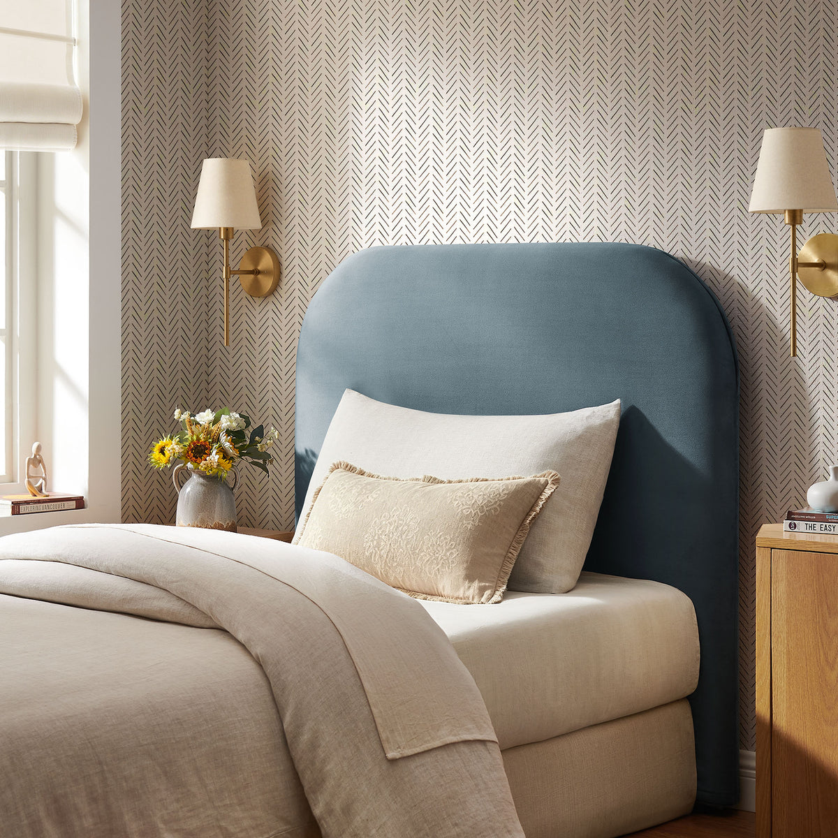 Keynote Twin Stain-Resistant Performance Velvet Headboard - Cadet Blue