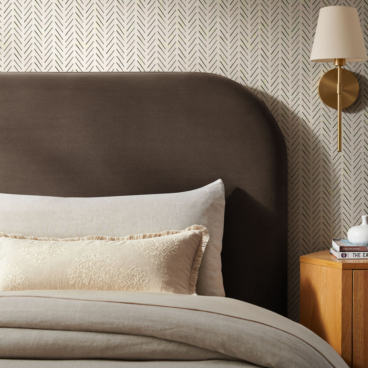 Keynote Twin Stain-Resistant Performance Velvet Headboard - Chocolate Brown
