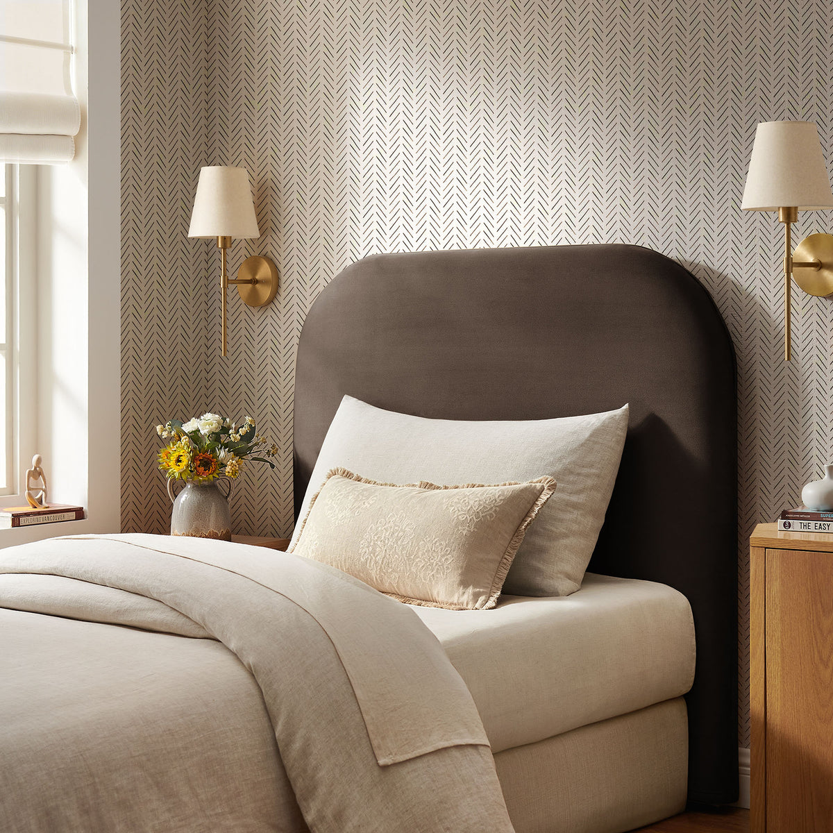 Keynote Twin Stain-Resistant Performance Velvet Headboard - Chocolate Brown
