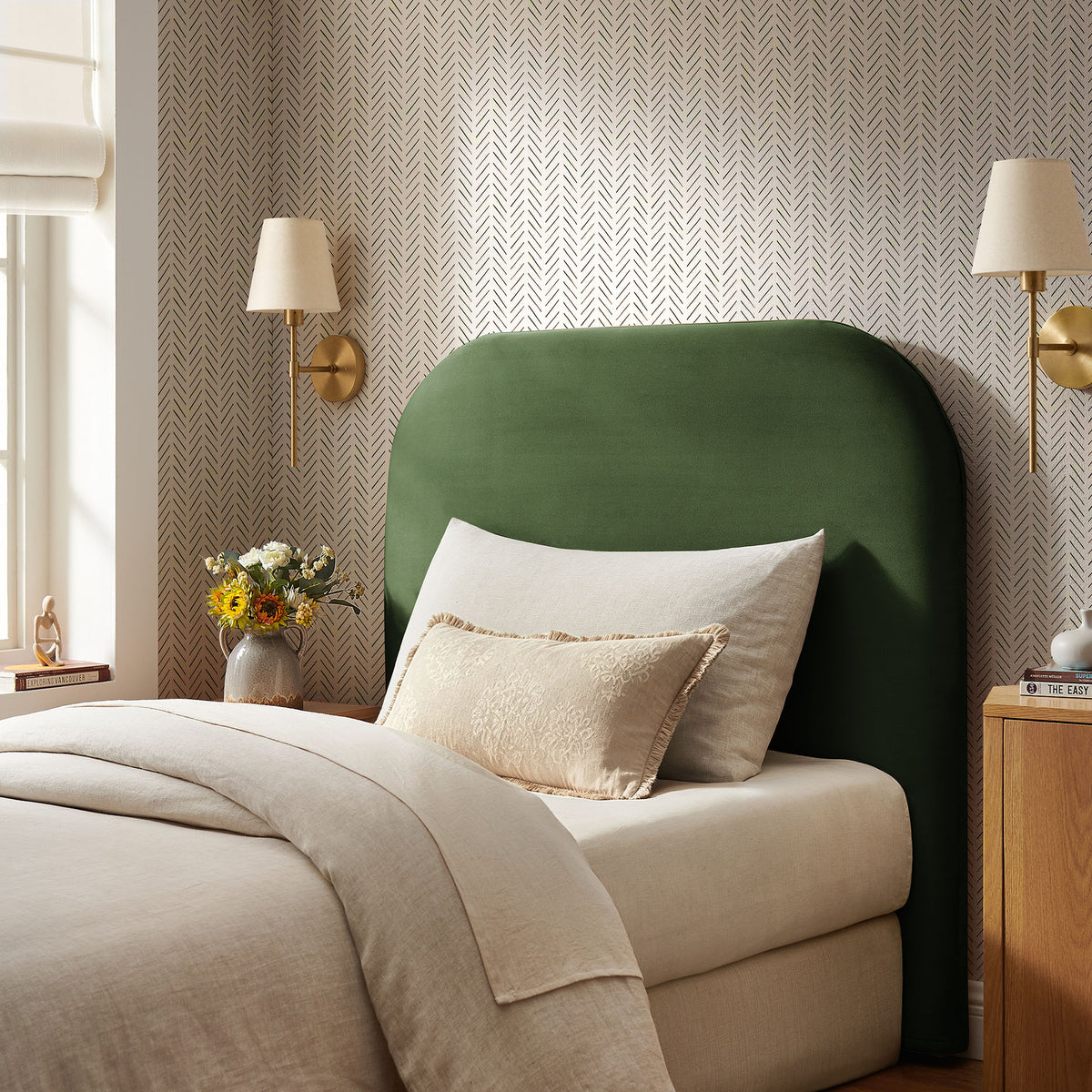 Keynote Twin Stain-Resistant Performance Velvet Headboard - Moss Green