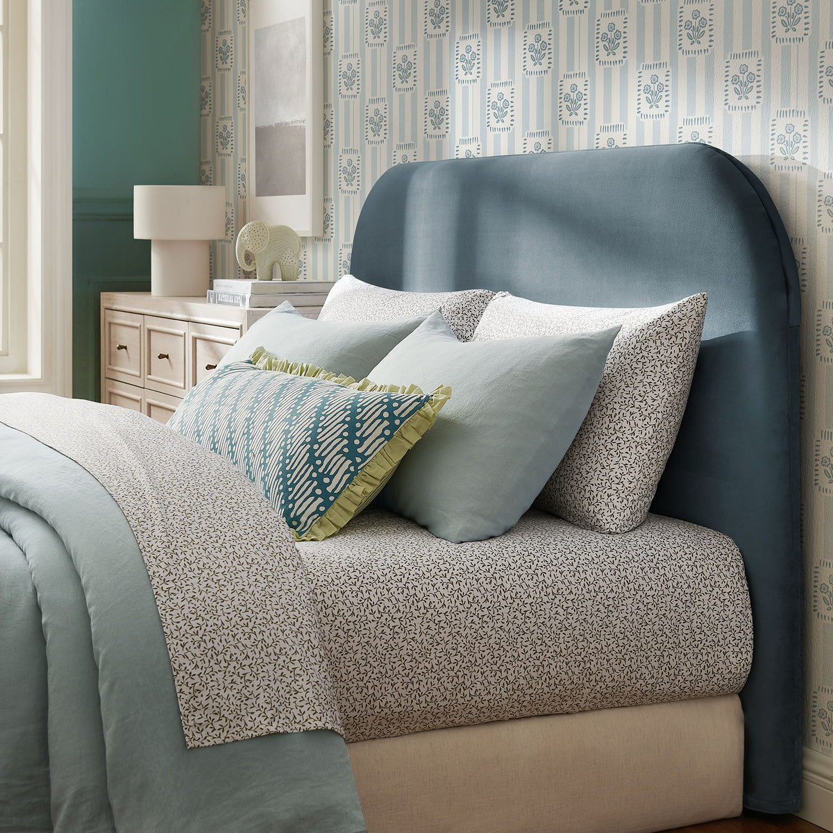 Keynote Queen Size Stain-Resistant Performance Velvet Headboard - Cadet Blue