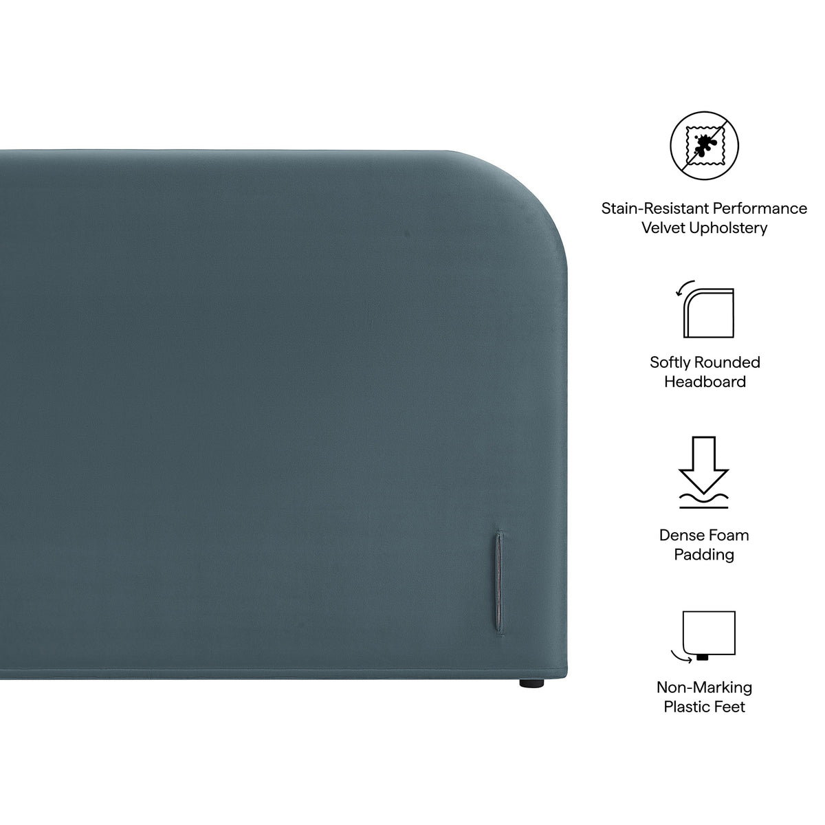 Keynote Queen Size Stain-Resistant Performance Velvet Headboard - Cadet Blue