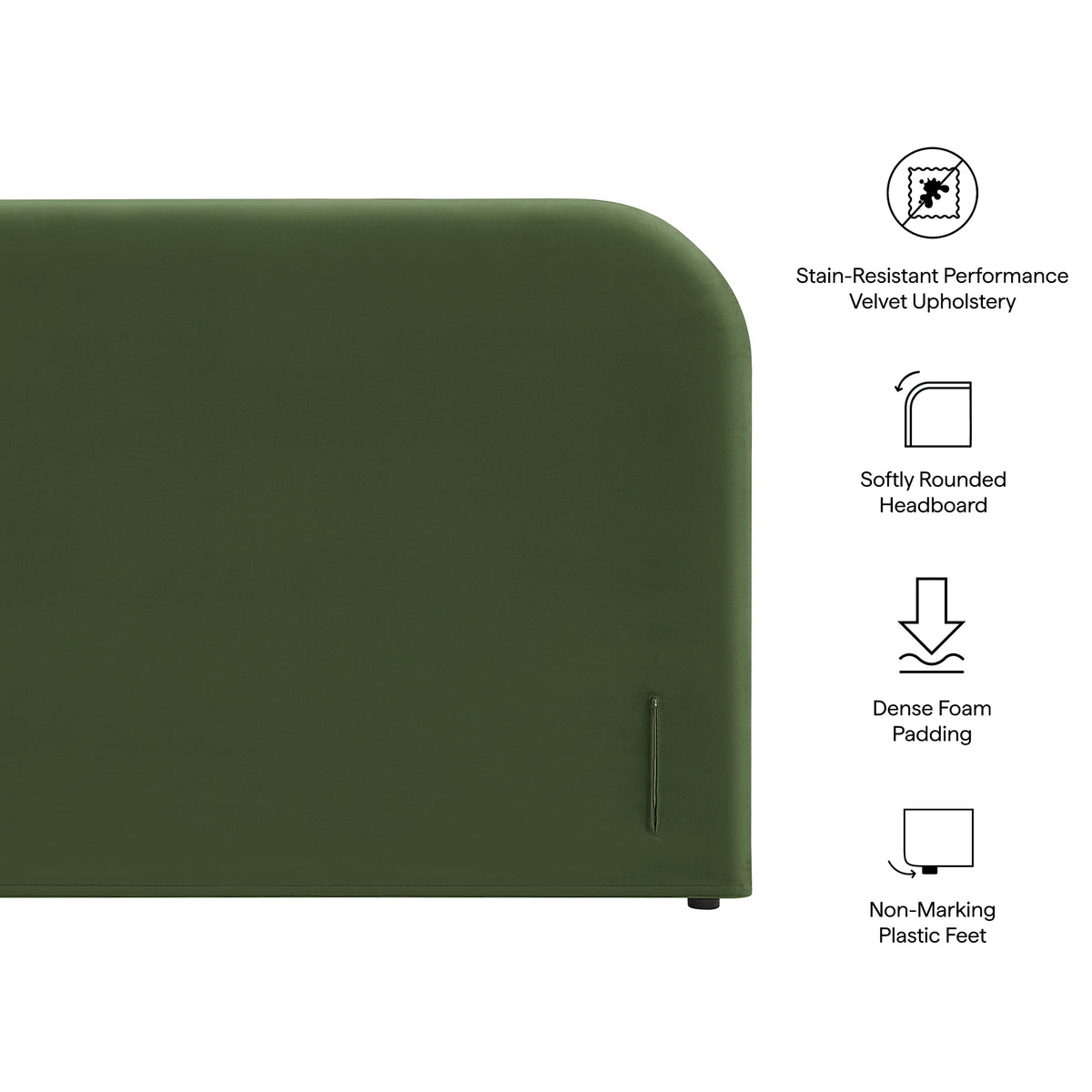 Keynote Queen Size Stain-Resistant Performance Velvet Headboard - Moss Green