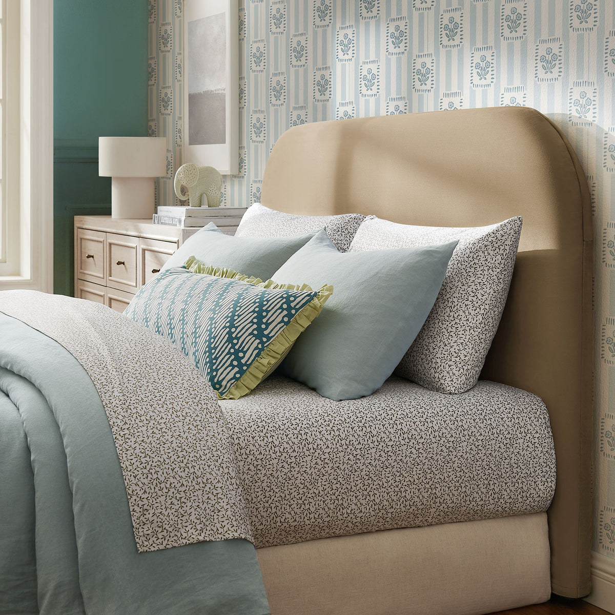Keynote Queen Size Stain-Resistant Performance Velvet Headboard - Taupe
